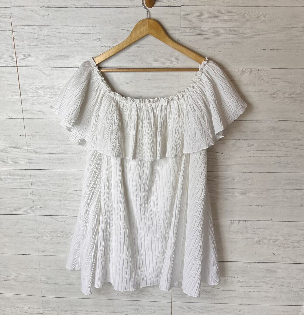 Zara Dress Womens Size Medium White Voluminous Pleated Off the Shoulder Dollette